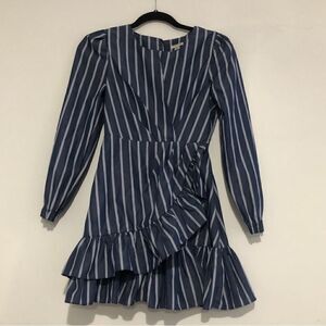 Habitual Blue Dress Layered Ruffle Mock Wrap